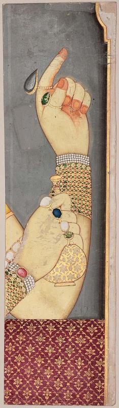 Fragment depicting a woman's hands with a flask