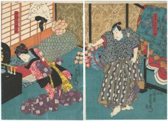 Actors Bandô Takesaburô I as Ishidô Unemenosuke (R) and Iwai Kumesaburô III as the Shirabyôshi Dancer Katsuragi (L)
