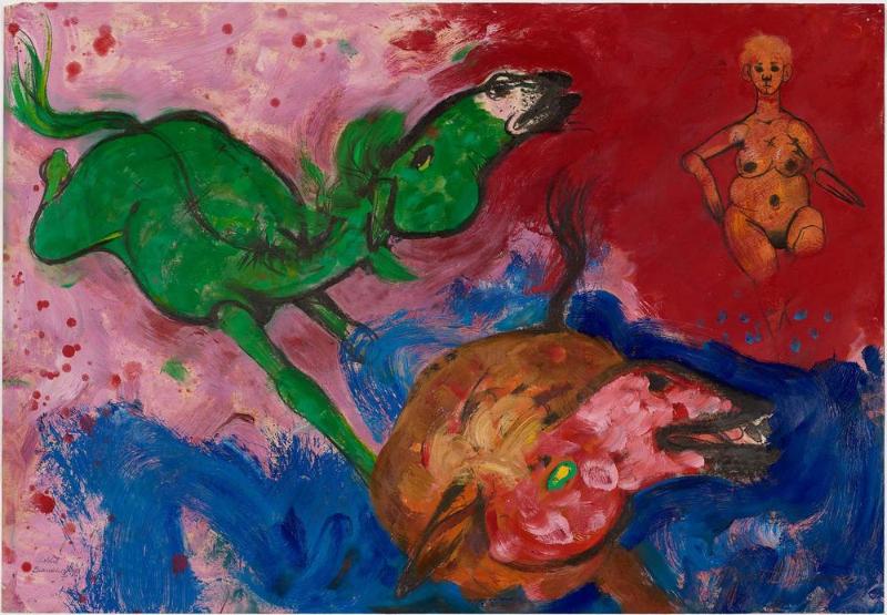 Untitled (Red and Green Horses and Nude)