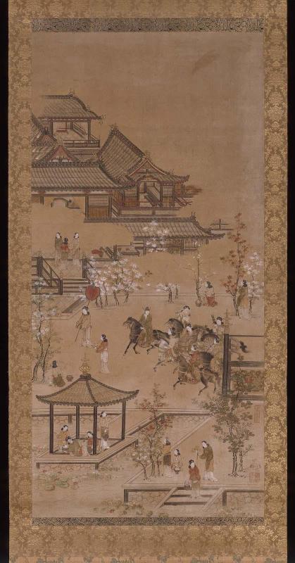Scene from the Dijian tushuo (Teikan zusetsu):  The Chinese Emperor Xuanzong and Yang Guifei