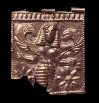 Repoussé plaque with a woman-bee hybrid