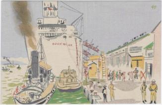 Japanese Coming Home on Hakata Pier (Hakata-kô no hôjin hikiageru) from the set Sketches of G.I. in New Japan (Amerika heitaisan to shin Nihon fukei)