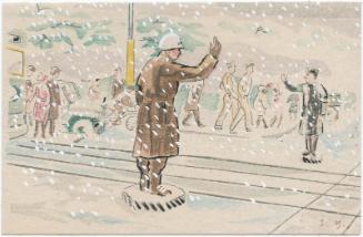 A Snowy Sight at Hibiya Junction in Tokyo (Tokyo Hibiya kôsaten no yuki) from the set Sketches of G.I. in New Japan (Amerika heitaisan to shin Nihon fukei)