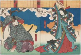 Actors Nakayama Nanshi II as Ono no Komachi (R) and Nakamura Utaemon IV as Narihira (L), in The Fashionable Six Poetic Immortals (Fûryû Rokkasen)