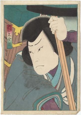 Actor Arashi Rikaku II as the Older Brother (Ani) Gappô, a Rokubu Pilgrim, from the series Tales of Loyalty and Heroism (Chûkô buyû den)