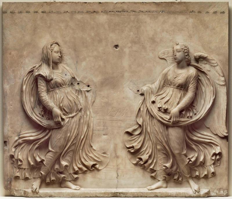 Pair of Angels re-carved into an Annunciation