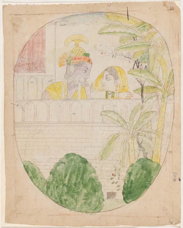 Radha and Krishna Gaze at One Another in the Moonlight