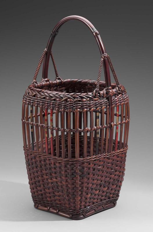 Flower basket with bamboo-stalk handle