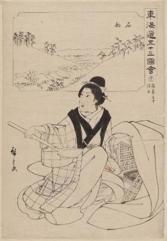 Drawing for: No. 52, Ishibe: Travelers Staying at the Inn While It Snows (Ryokyaku setchû tairyû), from the series Fifty-three Pictures of the Tôkaidô Road (Tôkaidô gojûsan zue)