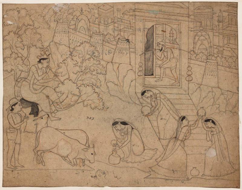 Gopis fetching water at Yamuna ghat