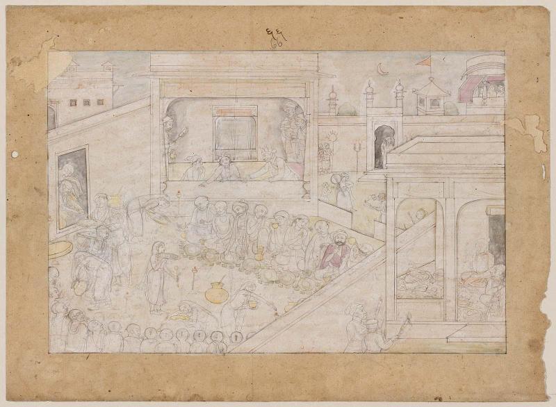 Entertainment of  Brahmans, from an unfinished Naishadhacarita series