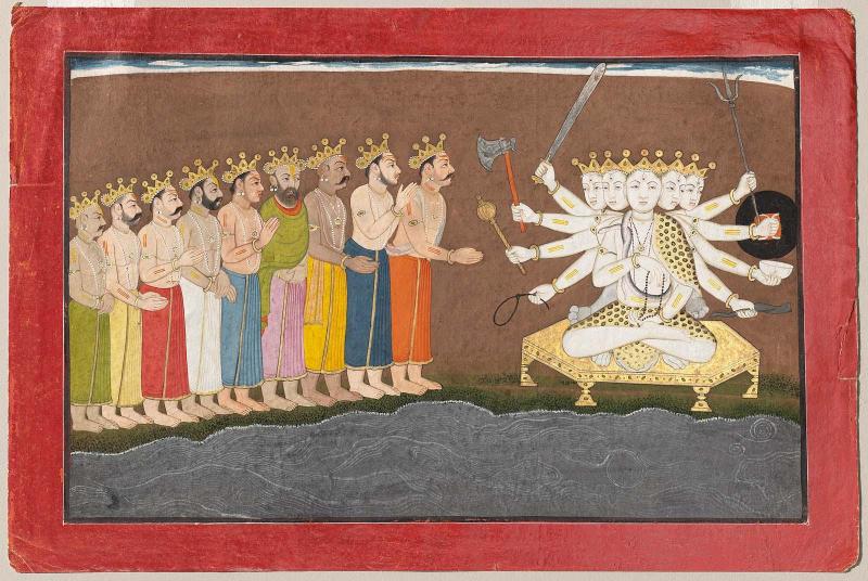 The Prachetas paying homage to Shiva, from a Bhagavata Purana series