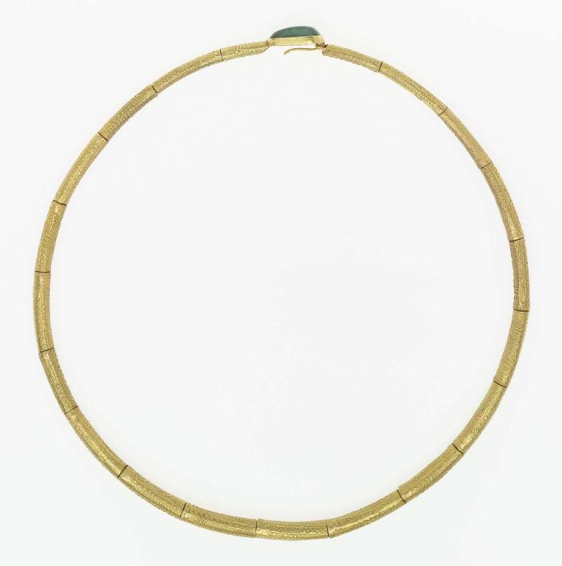 Necklace of tubular beads with abstract patterning