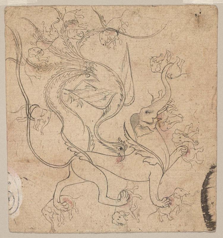 Simurgh and Gaja-Simha Carrying Elephants
