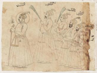 A tracing of Muhammad Shah with four courtiers