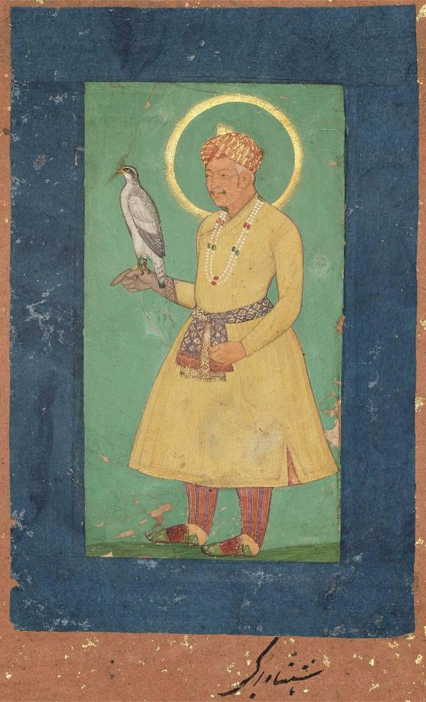 Portrait of Akbar with falcon