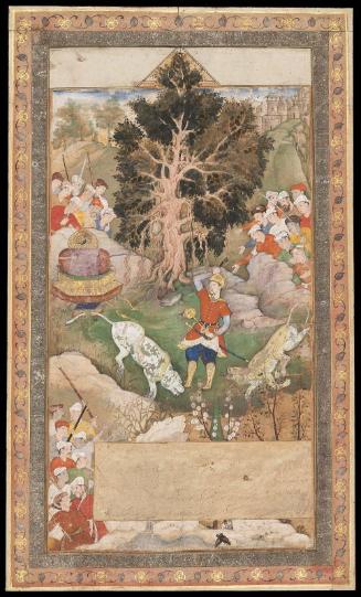 Bal'ami's "History of Tabari": Bahram Gur Kills Lions and Seizes the Crown