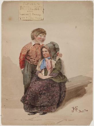 Couple Seen below a Poster for the School of the Watercolor Society