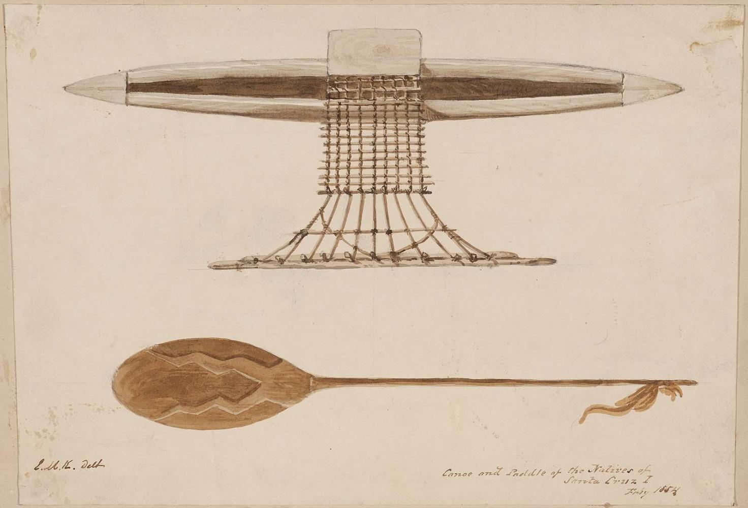 Canoe and paddle of the natives of Santa Cruz Island, Feb. 1854