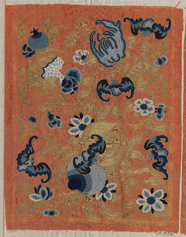 Fragment of embroidered panel from a skirt (qun)