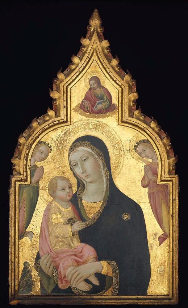 Triptych: The Virgin and Child with the Blessing Christ, Two Angels and a Donor