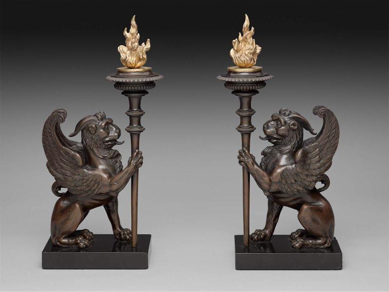 Pair of chimera candlesticks