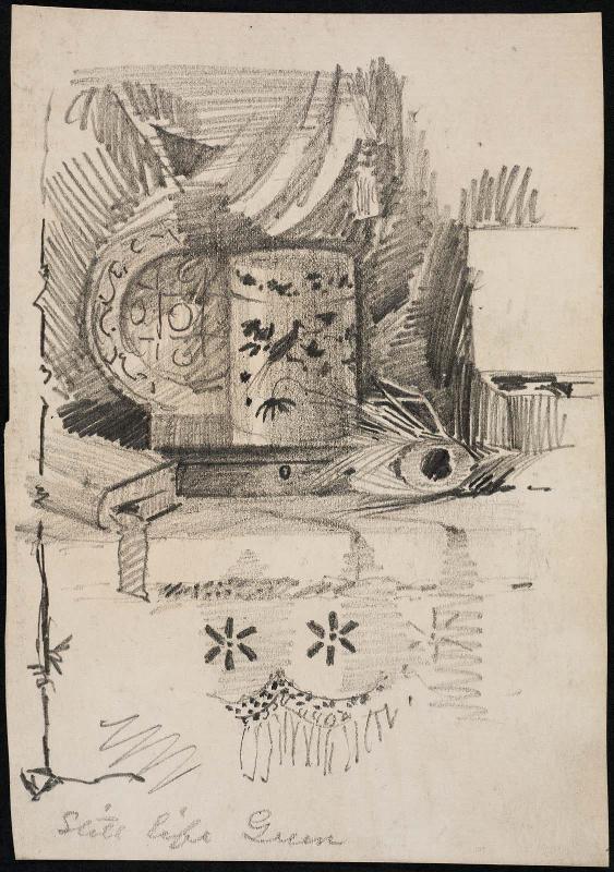 Still life vignette with peacock feather