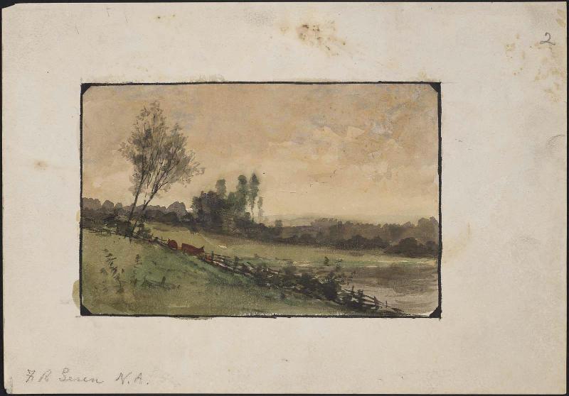Landscape with fence and two cows