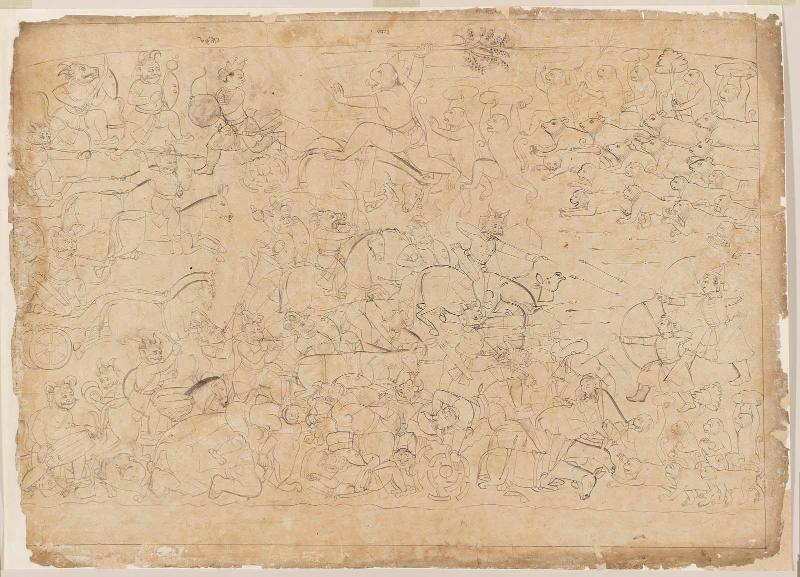 Bears and Monkeys Battle Raksasas; Ravana's Son Indrajit Flees from the Monkey-King Angada