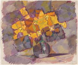 Yellow and Purple Flowers in a Vase