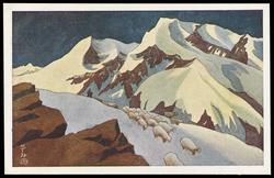 Sheep on Snow-covered Mountains