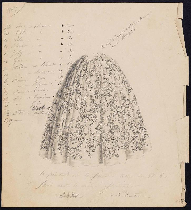Preparatory or design drawing for a woman's woven silk skirt