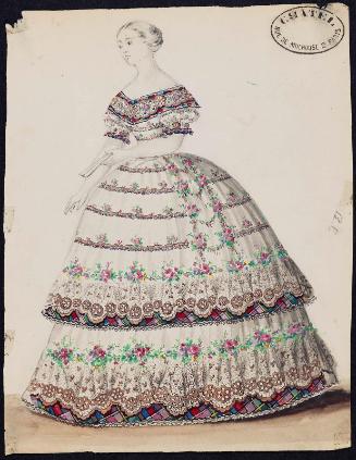 Preparatory or design drawing for a woman's dress