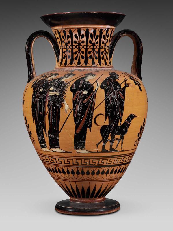 Two-handled jar (amphora) depicting the Judgment of Paris and the recovery of Helen