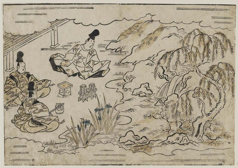 Noblemen Drinking in a Garden, from the book Hana awase (Contest of Flowers), also called Sôka ezukushi