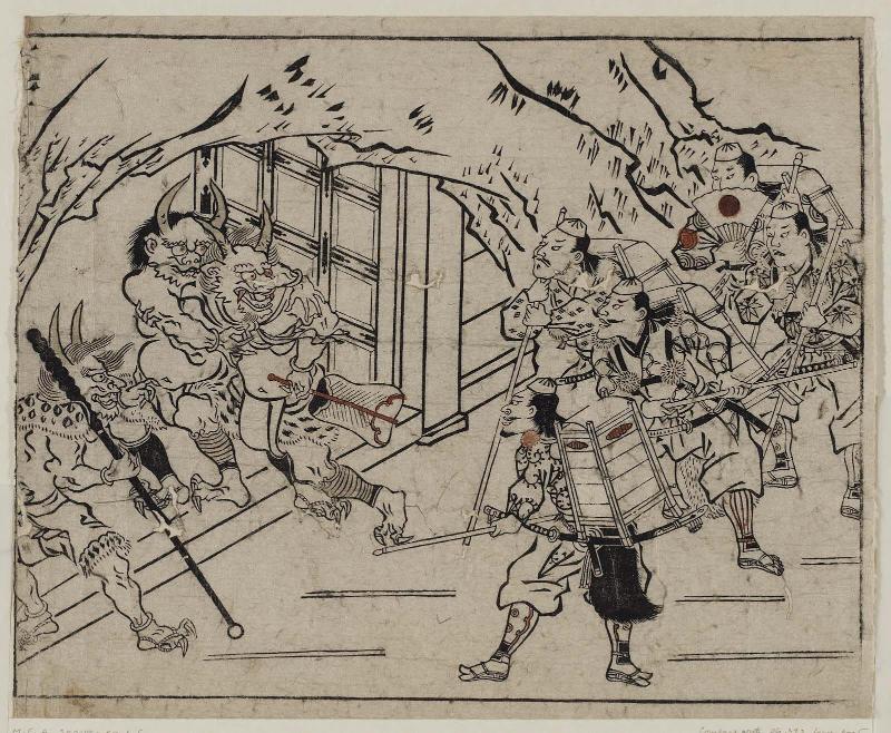 Raikô and His Retainers at the Entrance to Shutendôji's Cave, from an untitled series of the Shutendôji story