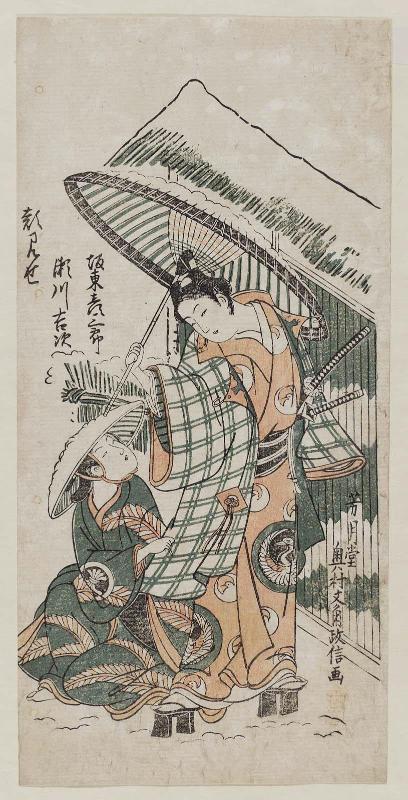 Actors Bandô Hikosaburô II and Segawa Kichiji II in a Kaomise Performance