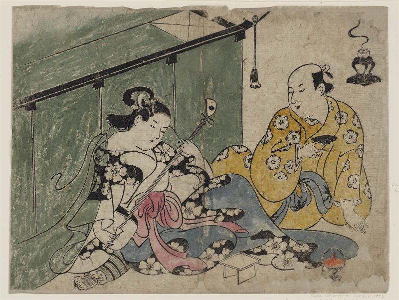 Courtesan and Guest with Mosquito Net, from an unidentified erotic series