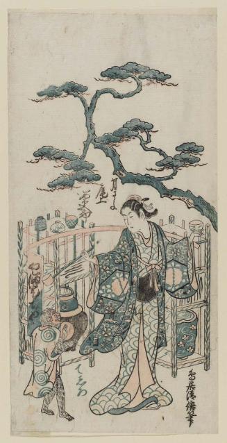 Actor Onoe Kikugorô I as Tsukisayo, with a child actor as a monkey
