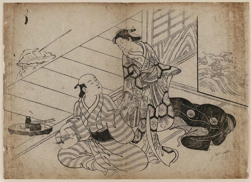 Man Playing Shamisen, with Standing Woman, from the album Fude no Yama (A Mountain of Brushwork)