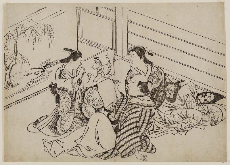 Man Drawing a Letter-picture (Moji-e) of a Courtesan