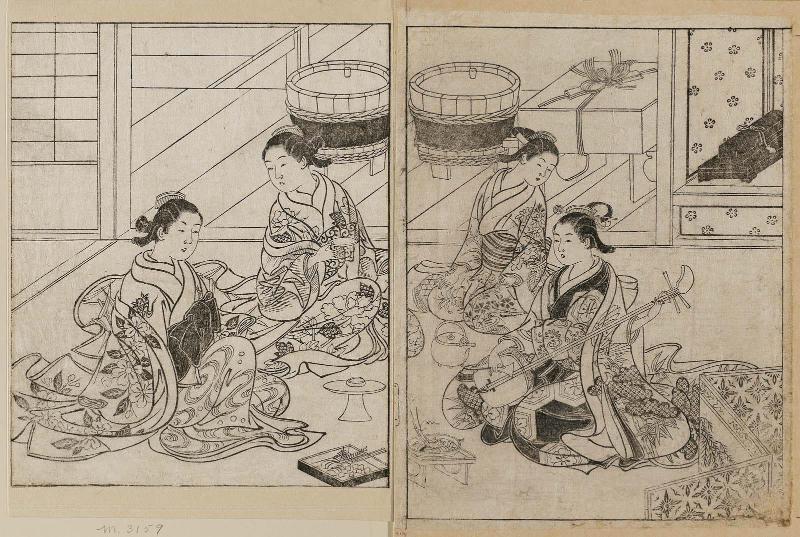 Courtesans at a Banquet, from the book Ehon tokiwagusa (The Evergreens: A Picture Book), vol. III