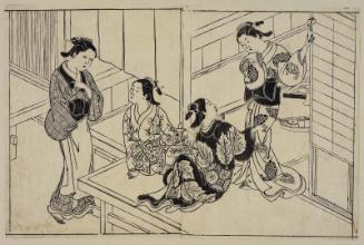 Courtesans and Manager, from the book Ehon tokiwagusa (The Evergreens: A Picture Book), vol. III