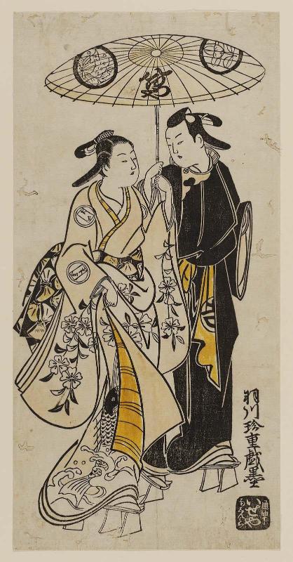 Actors Sanjô Kantarô II as Oshichi and Ichimura Takenojô IV as Kichisaburô