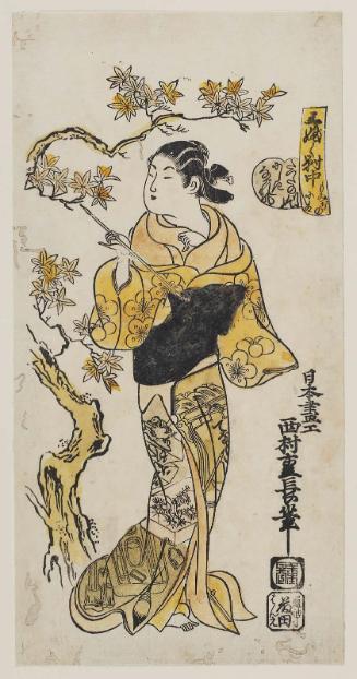 Gardens of Maple Leaves, Brocade Breezes from the Tatsuta River (Momiji no niwa, Tatsuta no kawa no nishiki nagarekaze), Center Sheet of a Triptych (Sanpukutsui chû)