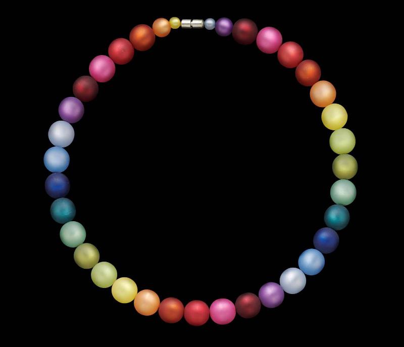 Multi-color, plastic, ball-bead necklace