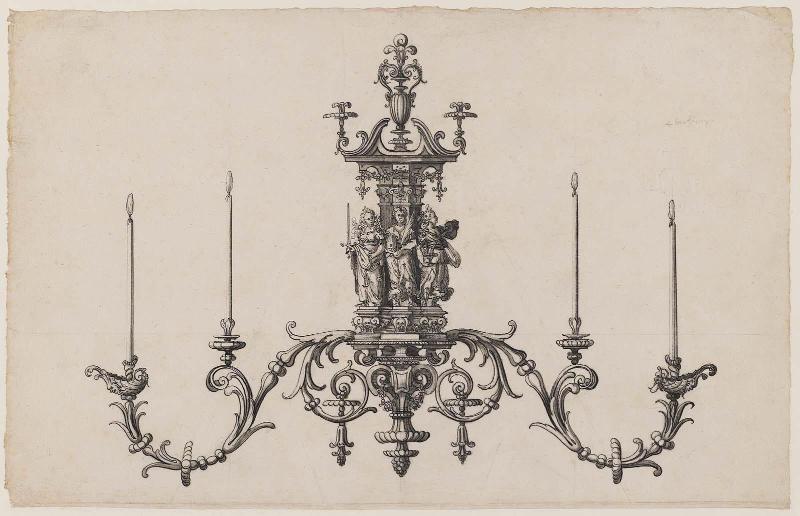 Design for an elaborate sconce with allegorical figures of three virtues