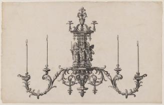 Design for an elaborate sconce with allegorical figures of three virtues