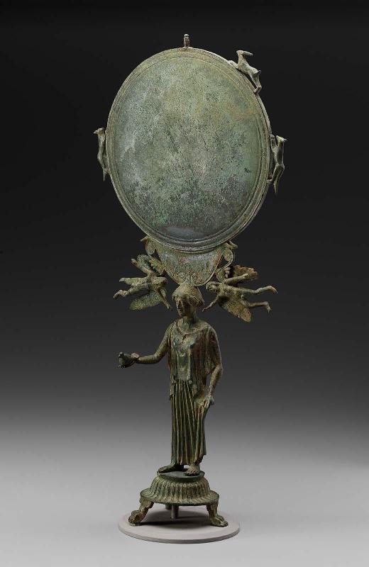 Mirror and stand in the form of a female figure, possibly Aphrodite
