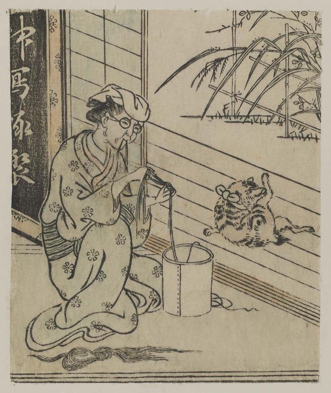 Old Woman and Cat, from the book Ehon hana kazura, vol. III